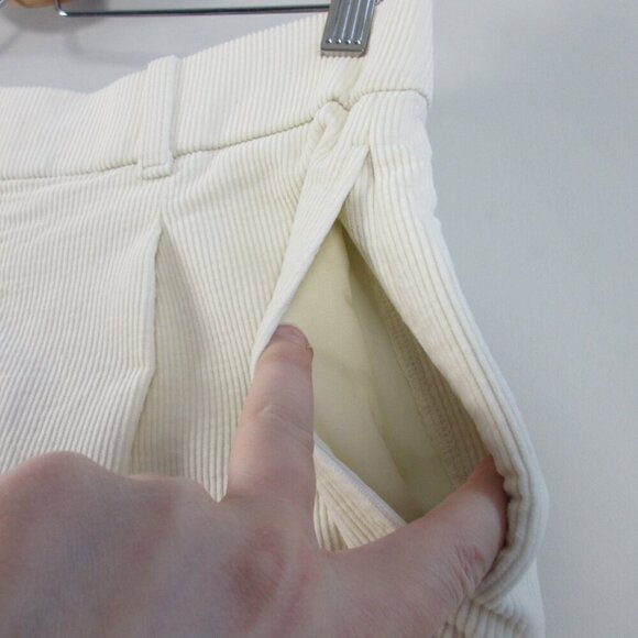 Uniqlo Women's Corduroy Pleated Wide Pants Trousers M Ivory Cotton Relaxed 444 - Picture 7 of 12